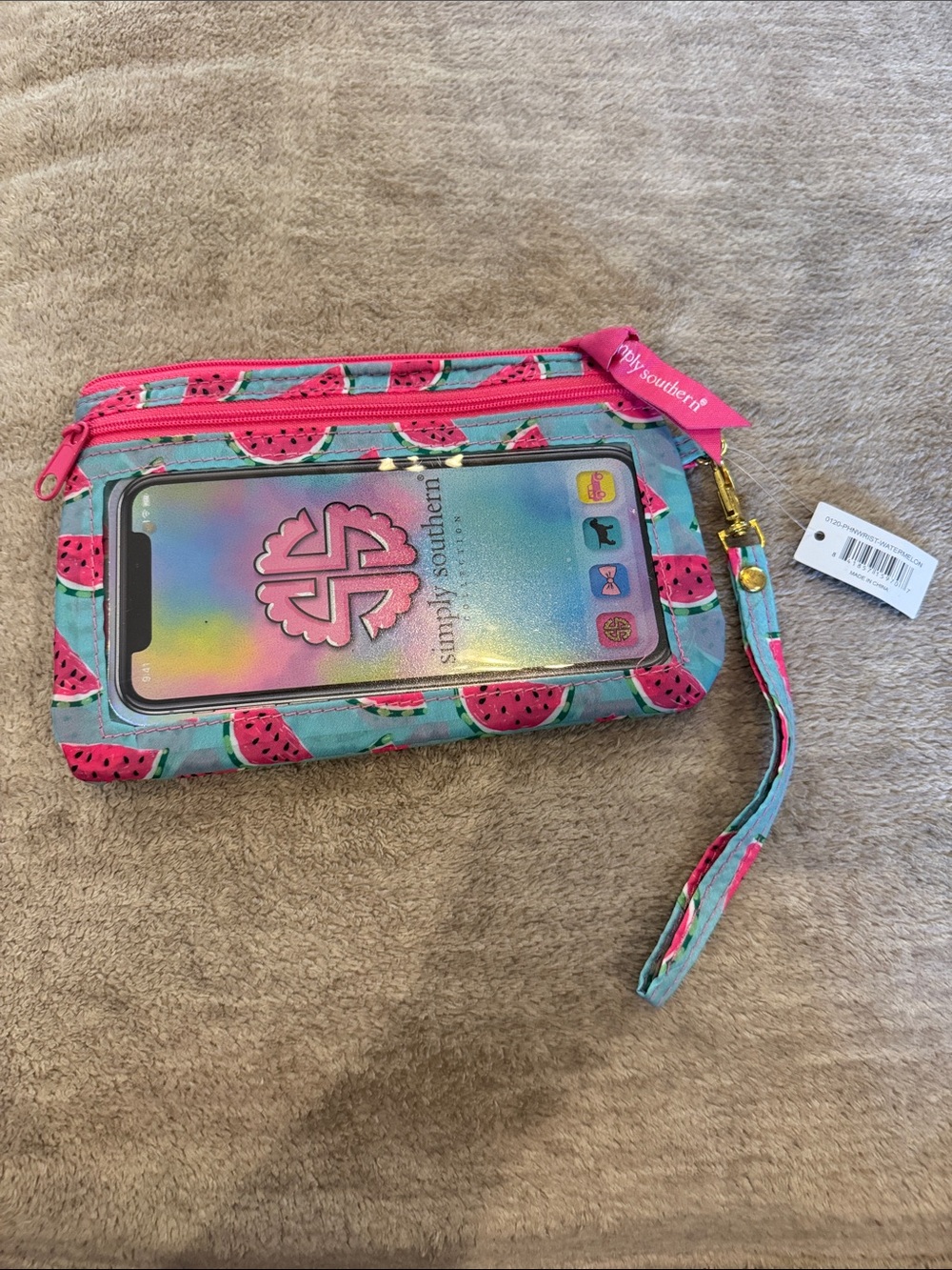 Simply Southern Pink & Aqua Watermelon Wristlet Phone Wallet